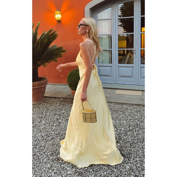 Show Me Your Mumu Anderson Maxi Dress in Pale Yellow Luxe Satin XXL NWT - Picture 3 of 9